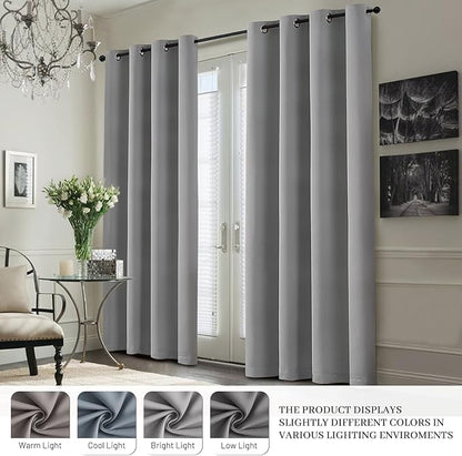 Yakamok 100% Blackout Curtain Panels 84 inches Cold and Light Blocking Drapes for Nursery, 2 Thick Layers Thermal Insulated Draperies (2 Pieces, 50 Wide Each Panel, Dove Grey/White Backing)