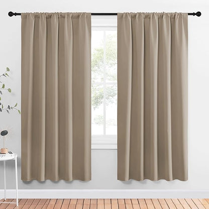 NICETOWN Window Curtains Blackout Drapes, Taupe, 1 Pair, 52 by 72-Inch, Thermal Insulated Solid Rod Pocket Blackout Curtains/Draperies for Living Room