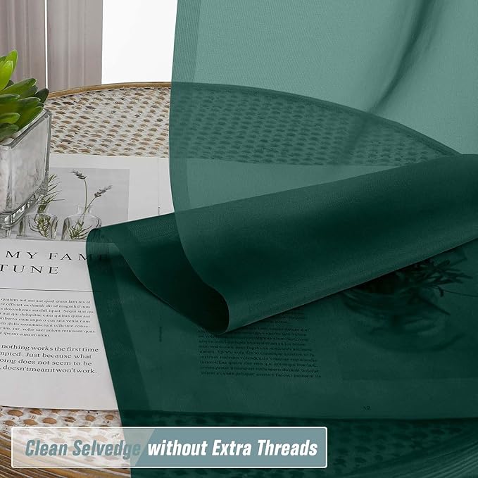 Green Sheer Curtains 84 Inches Long 2 Panels, Elegant Airy Transparent Light Filtering Window Curtains, Window Drapes for Christmas, Top Dual Rod Pocket Design, Hunter Green, 2x42Wx84L Inches