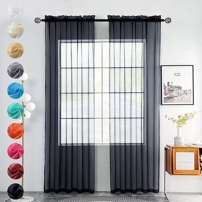 youleyar Solid Sheer Rod Pocket Curtain Voile Draperies 2 Panels White Beige Black Grey Coffee 52 Inch Width 54 Inch Long 1 Pair for Kitchen Bedroom Children Living Room Yard(Charcoal Grey,52Wｘ54L)