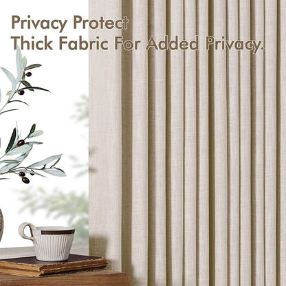 MIULEE Pinch Pleated Thick Linen Curtains 108 Inches Long 2 Panels for Living Room Bedroom, Linen Textured Drapes Pinch Pleat Back Tab Semi Sheer Privacy Neutral Ivory Cream Foor to Ceiling Curtains