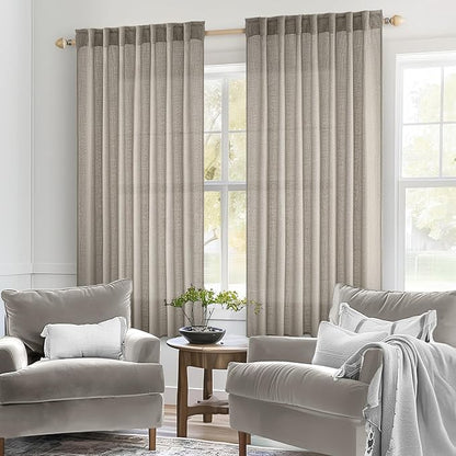 MIULEE Burlywood Birch Linen Curtains 45 Inch Length 2 Panels for Bedroom Living Room, Soft Linen Textured Window Drapes Semi Sheer Light Filtering Back Tab Rod Pocket Farmhouse Burlap Look Decor