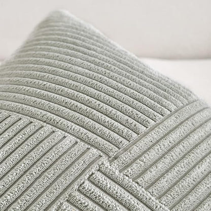 Fancy Homi 2 Packs Grey Lumbar Decorative Throw Pillow Covers 14x24 Inch for Living Room Couch Bed Sofa, Rustic Farmhouse Boho Home Decor, Soft Striped Corduroy Rectangle Accent Cushion Case 35x60 cm