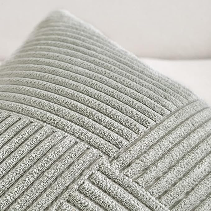 Fancy Homi 2 Packs Grey Samll Decorative Throw Pillow Covers 12x12 Inch with for Living Room Couch Bed, Rustic Farmhouse Boho Home Decor, Soft Corss Patchwork Corduroy Square Cushion Case 30x30 cm