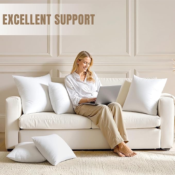 MIULEE 24x24 Pillow Inserts,Set of 4 100% Virgin Microfiber with Cotton Cover Throw Pillows for Couch Sofa and Bed