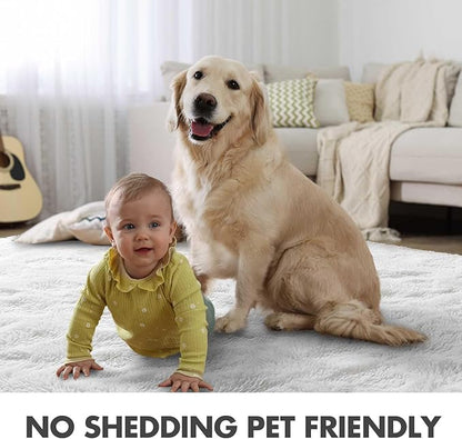 Area Rugs for Living Room, 6x9 Feet Soft Fluffy Shagg Plush Rug High Pile Large Indoor Modern Non-Slip Floor Carpet for Bedroom Nursery Kids Home Room Dorm Decor Aesthetic White