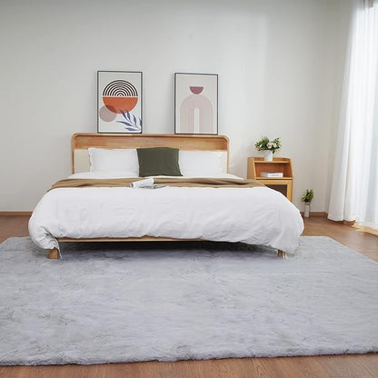 Ghouse Grey 8x10 Area Rug Fluffy Faux Rabbit Fur Grey Rug Plush Shag Fuzzy Rug for Living Room Bedroom, Playing Room, Nursery Room