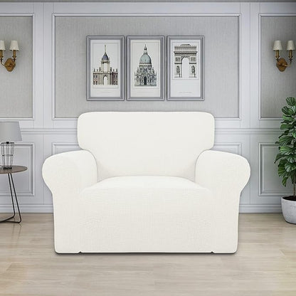 Easy-Going Stretch Oversized Chair Sofa Slipcover 1-Piece Couch Sofa Cover Furniture Protector Soft with Elastic Bottom for Kids Spandex Jacquard Fabric Small Checks Cream