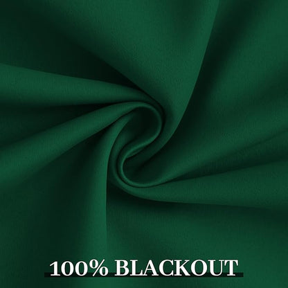 Yakamok 100% Blackout Curtains Dark Green Room Darkening Thermal Insulated with 2 Thick Layers-Hunter Green Window Drapes Set of 2 Panels for Bedroom Living Room 52 Inches by 84 Inches Length