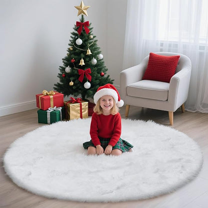 yulidayang White Fluffy Round Area Rugs for Bedroom,4'X4'Shag Circle Area Rugs for Girls Room,Non Slip Fuzzy Plush Rug for Kids Room Living Room and Dorm Home Decor Rug