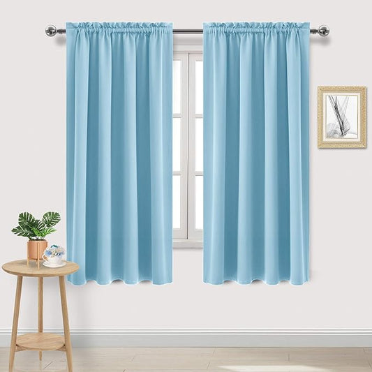 DWCN Blackout Curtains Room Darkening Thermal Insulated Bedroom Curtains Window Curtain Panels, 52 x 63 inches Long, Set of 2 Light Blue Rod Pocket Drapes