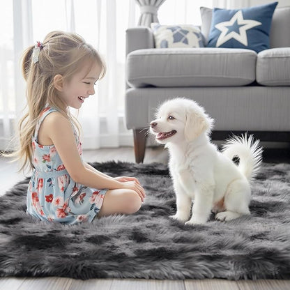 Super Soft Shaggy Area Rugs for Bedroom 4x6 Feet, Shaggy Plush Living Room Shag Furry Floor Rugs, Non-Shedding Indoor Rugs for Living Room Decor(4 x 6, Dark Grey Tie-Dyed)