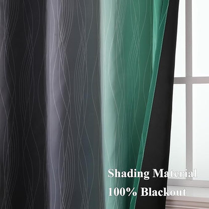Estelar Textiler Green and Black Ombre Blackout Curtains 54 Inch Length for Kitchen, Room Darkening Thermal Insulated Energy Efficient Grommet Drapes for Bedroom,52x54 Inch,2 Panels