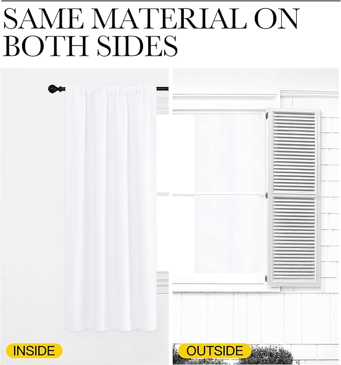 NICETOWN White Curtains 50% Blackout White Curtain Set, Modern Design Solid Rod Pocket Draperies/Drapes for Living Room, Window Dressing for Patio Door (2 Panels, 34 by 72)