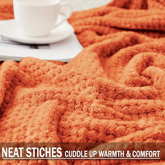 Exclusivo Mezcla Fleece Bed Blanket King Size, Super Soft and Warm Blankets for Couch, Sofa and Bed Waffle Textured, Cozy, Fuzzy and Lightweight (Burnt Orange, 90x104 Inches)