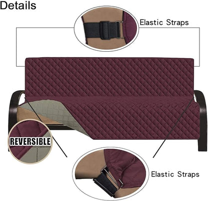 Easy-Going Futon Sofa Slipcover Reversible Sofa Cover Armless Cover Furniture Protector Couch Cover Water Resistant Pets, Kids, Children, Dog, Cat Wine/Beige