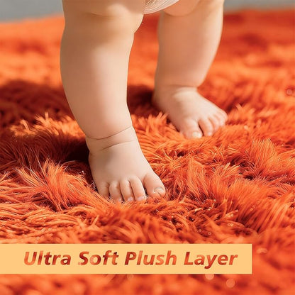 Shag Area Rug for Bedroom 4x6,Orange Fluffy Area Rugs for Living Room,Soft Fuzzy Rug Non-Shedding Indoor Plush Carpet for Kids Bedroom Nursery Dorm Home Decor