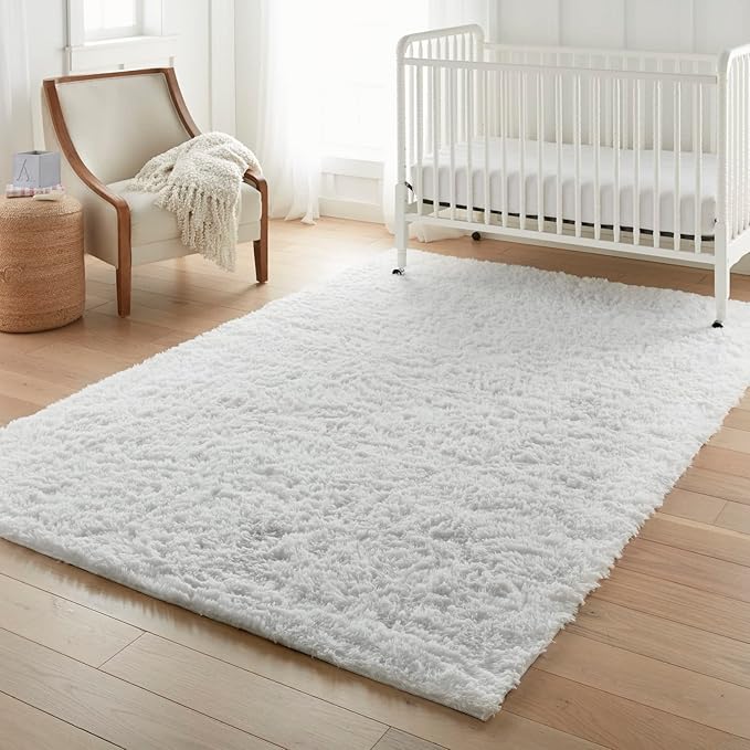 Ophanie 6x9 White Rugs for Living Room, Large Fluffy Shag Fuzzy Plush Soft Living Room Area Rugs, Floor Shaggy Carpets for Bedroom, Carpet for Kids Boys Girls Dorm Nursery Home Decor Aesthetic