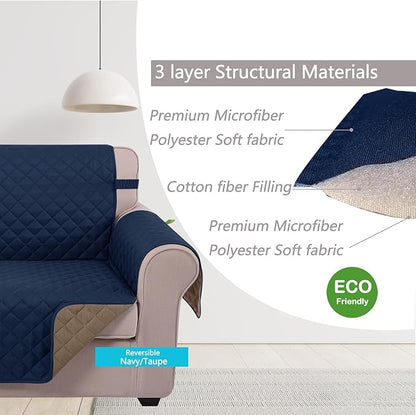 U-NICE HOME Reversible Oversized Chair Covers Quilted Water Repellent Pet Protectors with Elastic Straps (28''Armchair, Navy/Taupe)