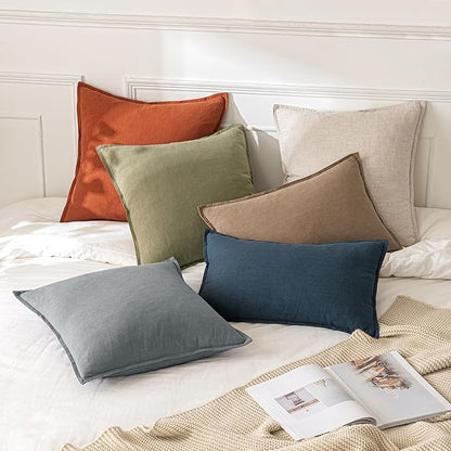 MIULEE Decorative Linen Pillow Covers 20x20 Inch Light Olive Green Boho Farmhouse Neutral Couch Throw Pillows for Bed Pack of 2 Accent Modern Pillowcase Summer Sofa Livingroom Home Decor