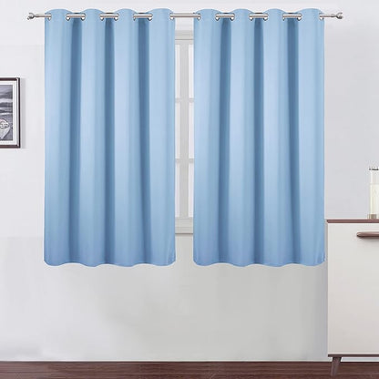 LEMOMO Blackout Curtains 52 x 45 inch/Sky Blue Curtains Set of 2 Panels/Thermal Insulated Room Darkening Bedroom Curtains