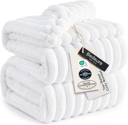 Bedsure GentleSoft Queen Blanket for Couch - Cozy Soft Blankets for Women, Cute Small Fleece Throws for Girls, Bright White, 90x90 Inches