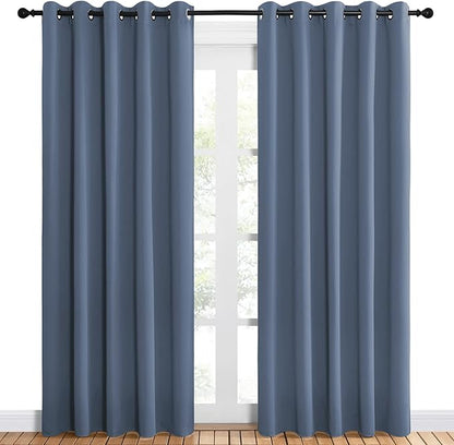 NICETOWN Blackout Draperies 60" W x 84" L Curtains for Kids Room, Window Treatment Thermal Insulated Solid Grommet Blackout Drape Panels for Bedroom (Stone Blue, Set of 2, 60 by 84 inches)
