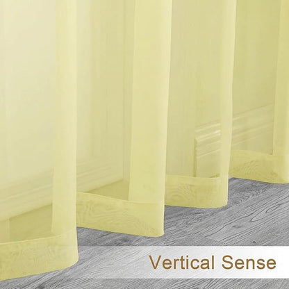 Chyhomenyc Sheer Valances for Windows - Light Filtering Small Window Curtains for Living Room Bathroom Cafe Laundry Basement, Modern Dual Rod Pocket Voile Curtain, 42Wx14L inches, Light Yellow, 2 PCS