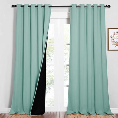 NICETOWN Full Shading Curtains for Windows, Super Heavy-Duty Black Lined Blackout Curtains for Bedroom, Privacy Assured Window Treatment (Aqua Blue, Pack of 2, 62 inches W x 95 inches L)