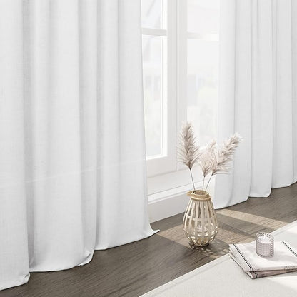 Nanspring White Linen Curtains 109 Inches Long for Living Room Light Filtering Semi Sheer Linen Drapes Ceiling to Floor for Large Window 2 Panels Set Extra Long Back Tab Curtains Farmhouse 52x109