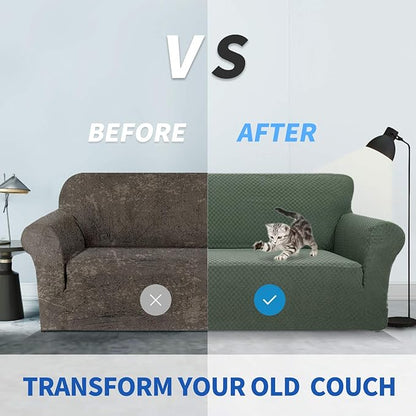ZNSAYOTX 1 Piece Jacquard Couch Covers for 2 Cushion Couch High Stretch Loveseat Slipcover for Pets Dogs Anti Slip Love Seat Sofa Slipcover Furniture Protector (Loveseat, Army Green)