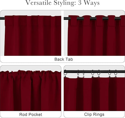 PONY DANCE Blackout Curtain Panels - Red Drapes Christmas Home Decoration Modern Elegant Back Tab Rod Pocket Curtains Room Darkening Energy Saving for Bedroom, 42 x 45 inch, Red, One Pair