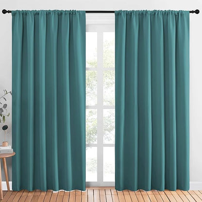 NICETOWN Room Darkening Curtains for Bedroom, Sea Teal, Set of 2 Panels, 62 x 84 Inch, Triple Weave Home Decoration Thermal Insulated Solid Drapes for Patio Door