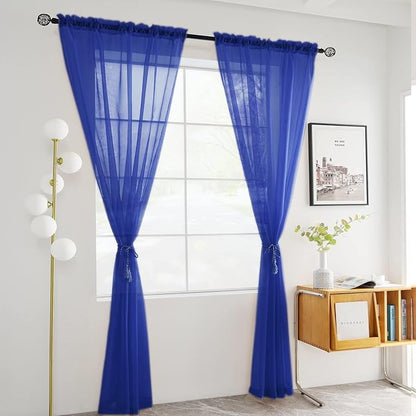 youleyar Solid Sheer Rod Pocket Curtain Voile Draperies 2 Panels White Beige Black Grey Coffee 52 Inch Width 45 Inch Long 1 Pair for Kitchen Bedroom Children Living Room Yard (Sapphire,52Wｘ45L)