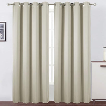 LEMOMO Light Beige Thermal Blackout Curtains/52 x 108 Inch/Set of 2 Panels Room Darkening Curtains for Bedroom