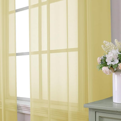 Aiyufeng Yellow Sheer Curtains 2 Panel Sets 96 Inches Long - Transparent Light Weight Soft Yellow Window Treatment Panels for Study Room/Living Room/Guest Room, Per Panel W42 X L96 inches