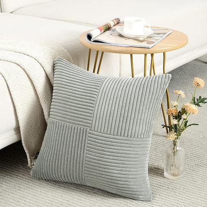 Fancy Homi 2 Packs Grey Decorative Throw Pillow Covers 22x22 Inch for Living Room Couch Bed Sofa, Rustic Farmhouse Boho Home Decor, Soft Corss Corduroy Patchwork Accent Square Cushion Case 55x55 cm