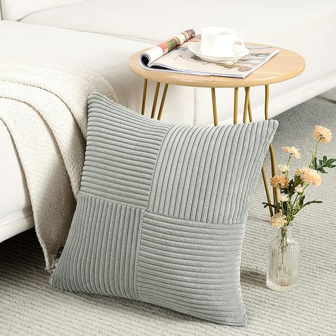 Fancy Homi 2 Packs Grey Samll Decorative Throw Pillow Covers 12x12 Inch with for Living Room Couch Bed, Rustic Farmhouse Boho Home Decor, Soft Corss Patchwork Corduroy Square Cushion Case 30x30 cm