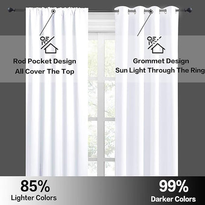 RYB HOME Short Curtains for Small Window, Sunmmer Heat Light Blocking Privacy Protection Curtains for Sunroom Laundry Room Stair Window, Width 52 by Length 36, Pure White, Set of 2