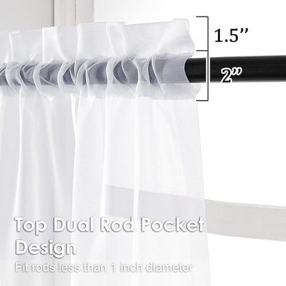 OVZME White Sheer Curtains 45 Inch Long 2 Panels, Rod Pocket Voile Drapes for Small Windows, Each 42 by 45 Inches.