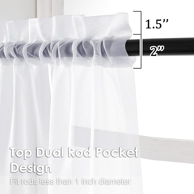 OVZME 2 Pack White Sheer Curtain Panels - 120 Inches Length Light Filtering Sheer Curtains for Living Room, Extra Long Elegant Window Treatments for Sliding Glass Door, Each 42" W x 120" L