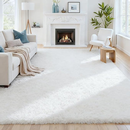 8x10 Area Rugs for Living Room:Ultra Soft Fluffy Shag White Rugs for Bedroom, Non-Slip Large Fuzzy Plush Rug Indoor Floor Carpet for Nursery Kids Boys Girls Room, Dorms, Playroom, Modern Home Decor