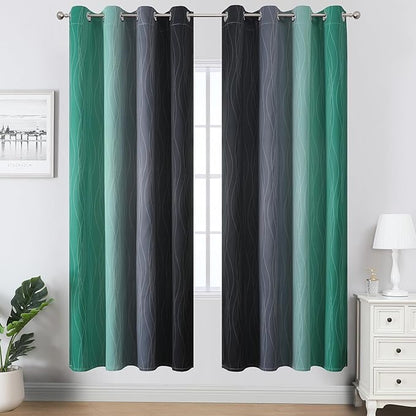 Estelar Textiler Black and Green Ombre Blackout Curtains for Living Room,Energy Efficient Room Darkening Drapes, Grommet Thermal Insulated Window Treatments for Bedroom,52Wx72L,2 Panels