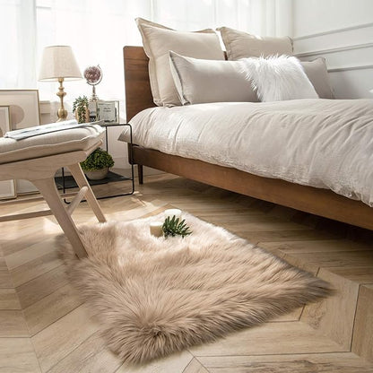 Ashler Faux Fur Rug, Fluffy Shaggy Area Rug Ultra Soft 2 x 2.9 Feet Rectangle Beige Fuzzy Rug Machine Washable Shag Rug, Nursery Decor Throw Rugs for Bedroom, Kids Room, Living Room