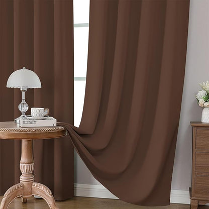 CUCRAF Brown Blackout Curtains 108 inch Length 2 Panels Set, Rod Pocket Room Darkening Drapes for Bedroom Living Room, Insulated Thermal Light Blocking Window Curtain (W52 x L108 Inch)