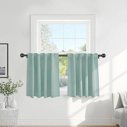 PONY DANCE Blackout Curtains Short - Bedroom Window Draperies Energy Efficient Thermal Insulated Back Tab/Rod Pocket Curtain Panels/Window Treatments for Kitchen, 42 W x 36 L, Mint Green, 2 Pieces