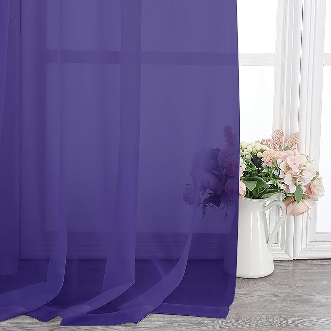 Chyhomenyc Purple Sheer Curtains 84 Inch Length 2 Panels, Light Filtering Soft Airy Voile Rod Pocket Sheer Window Drapes for Bedroom Living Room, Each 42Wx84L Inches