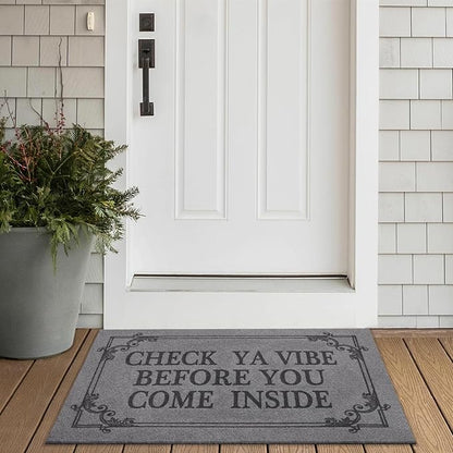 Doormat Home Decor Funny Doormat Check Ya Vibe Before You Come Inside This House Monogram Doormats Indoor Outdoor Rubber Welcome Mat Non-Slip Backing Entry Way Mats 28" x 18" Light Gray