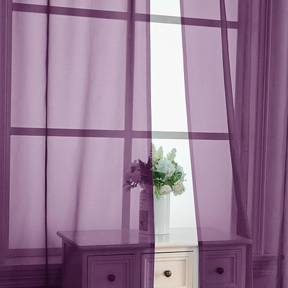 OVZME Plum Sheer Curtains 63 Inches Long 2 Panels - Soft Light Filtering Window Sheer Panels for Living Room/Bedroom, Top Dual Rod Pocket, 1 Pair, Each 42Wx63L Inches