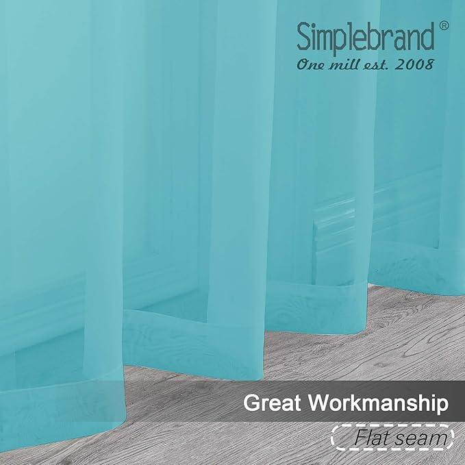 Simplebrand Aqua Sheer Curtains 96 Inches Long, Light Filtering Rod Pocket Solid Color Window Sheer Curtain Panels, Elegant Curtains & Drapes for Living Room, Bedroom 2 Panels (Aqua, 42" W x 96" L)